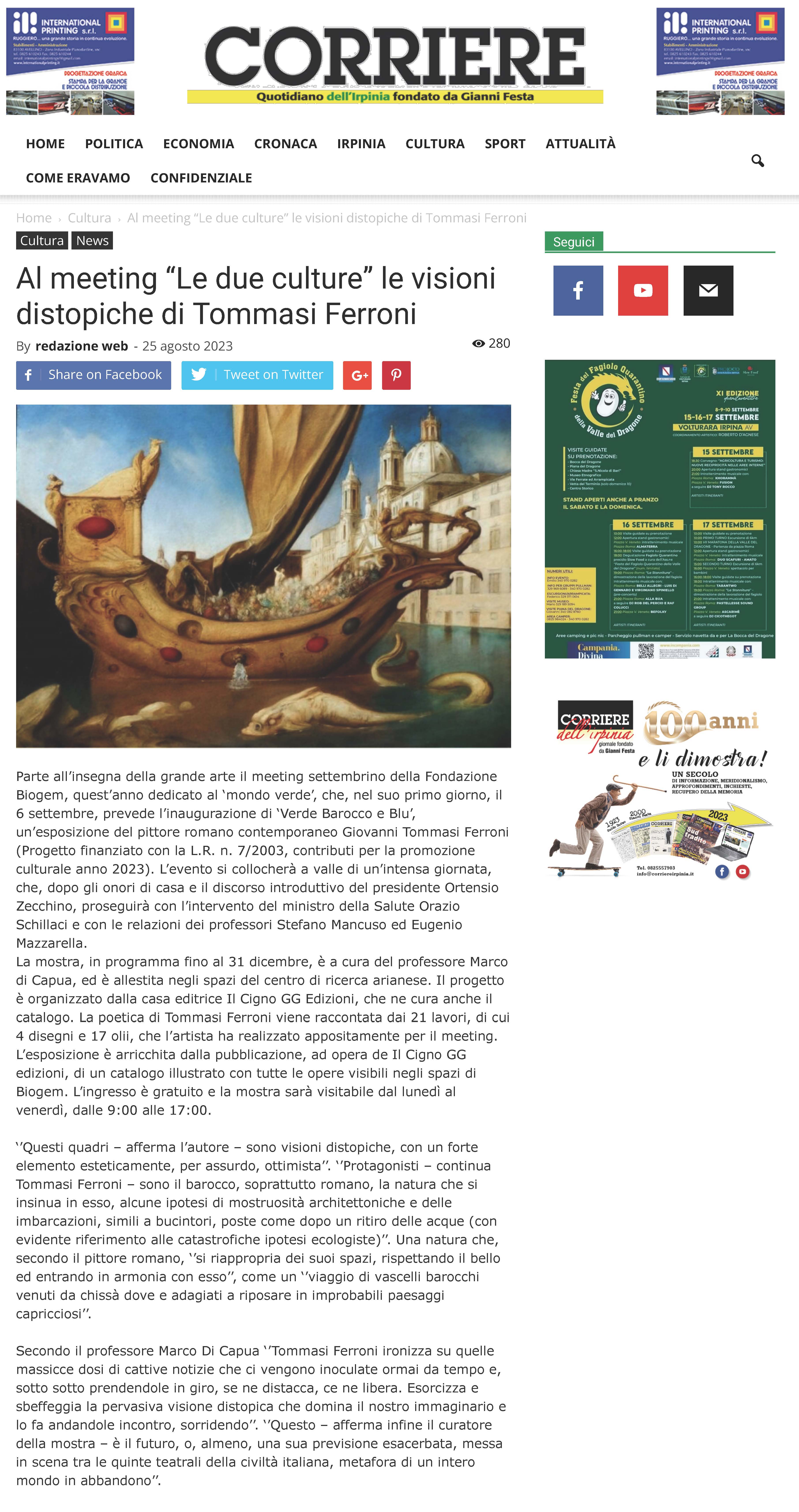 Al meeting “Le due culture” le visioni distopiche di Tommasi Ferroni